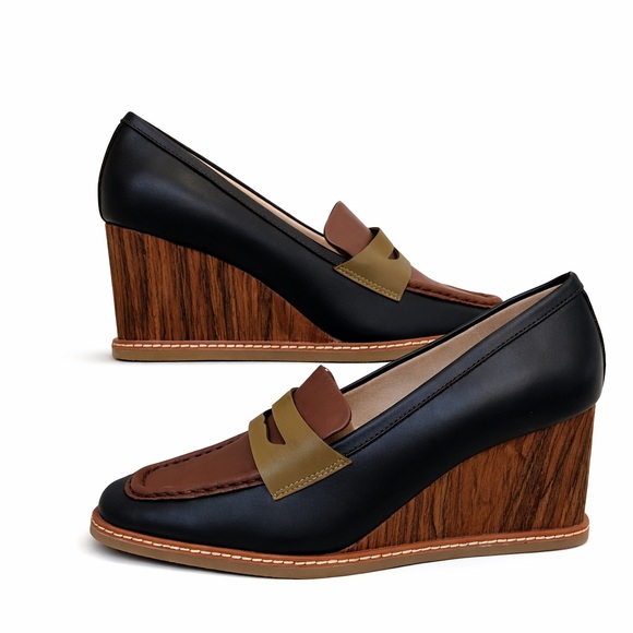 Sanctuary Shoes - Sanctuary Cadence Wedge Penny Loafer Magnet/Caramel/Butternut Size 8.5‎ Leather